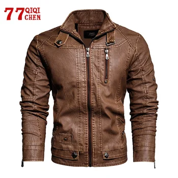 Мотоциклетная kožna jakna, muška jesensko-zimske jakne od umjetne PU, svakodnevno байкерское kaput s vezom, runo ветрозащитная odjeća munje 5XL