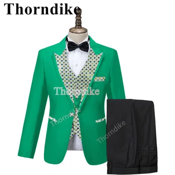 Торндайк, novi upis, muški zeleni modni odijelo od posebnih tkanina, šivana po mjeri, odijelo mladoženje, vjenčanje smoking, elegantan komplet od 3 predmeta