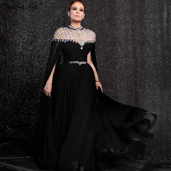 Шифоновое haljinu za prom s dugim rukavima i crnim Dijamantom, Dubai dizajn, haljine za maturalne s visokim cutaway 2023, Serene Hill BLA60718