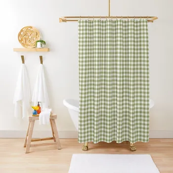 Эстетичная zavjese za tuširanje u zeleno-bijelim kariranim uzorcima kadulje, skup zavjese za tuš u kupaonici