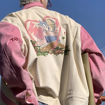 Gradska ulica vintage mladi ružičasto-bijela вельветовая jakna u ton Y2K u stilu unisex