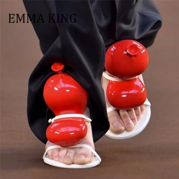 Ljetne ženske Crvene sandale s balonima, ženske sandale bez spajala na štikli s otvorenim vrhom, seksi cipele za modnu Pistu, funky банкетная svadbene cipele