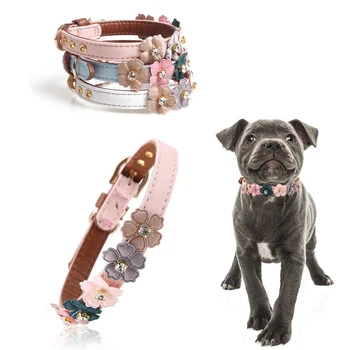 Ogrlica za pse sa štrasom, ogrlice za štence i pse s cvjetnim uzorkom, moderan crystal za mali i veliki pas chihuahua